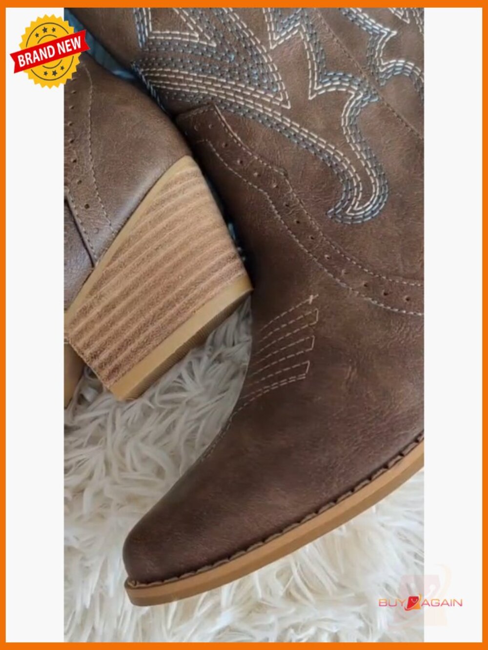 Mid-Calf Cowboy Boots Pointy Toe Embroidered Western Chunky Heels - Picture 7 of 7